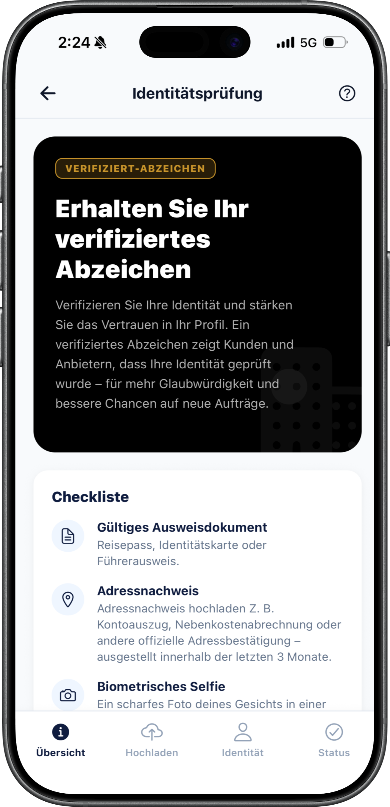 KYC identity verification screen